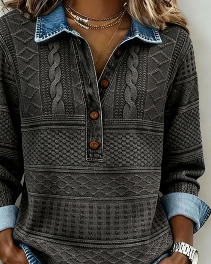 Kristina™ | Vintage Cable Knit Collared Jumper