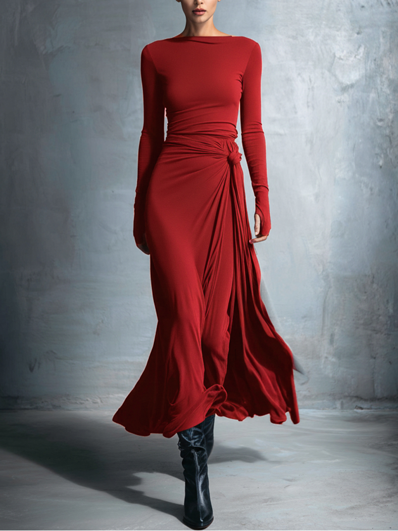 Shelia™ | Elegant Draped Long Sleeve Maxi Dress