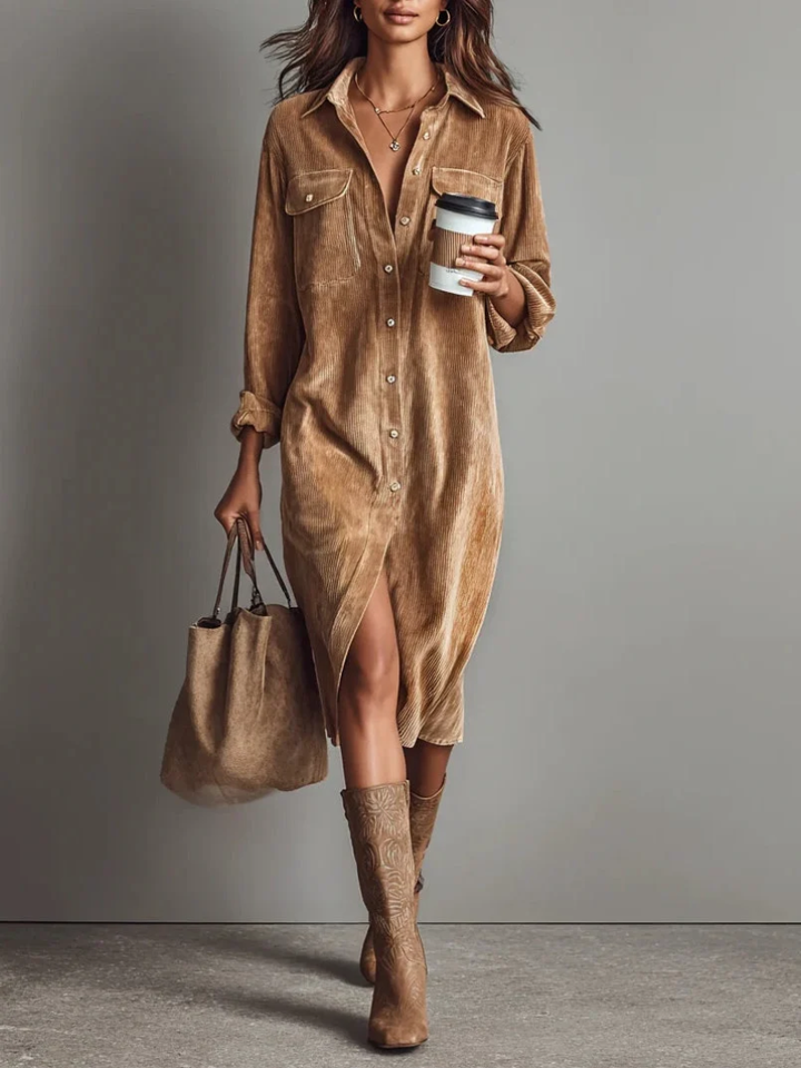 Nora | Elegant Corduroy Shirt Dress