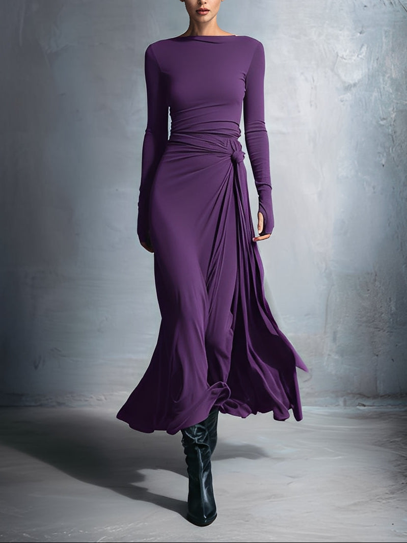 Shelia™ | Elegant Draped Long Sleeve Maxi Dress