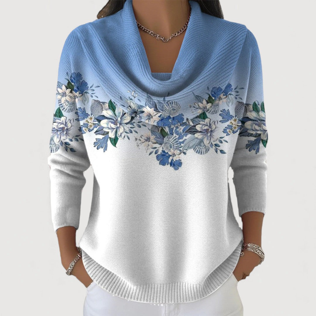 Eleanor™ | Floral Draped-Neck Sweater