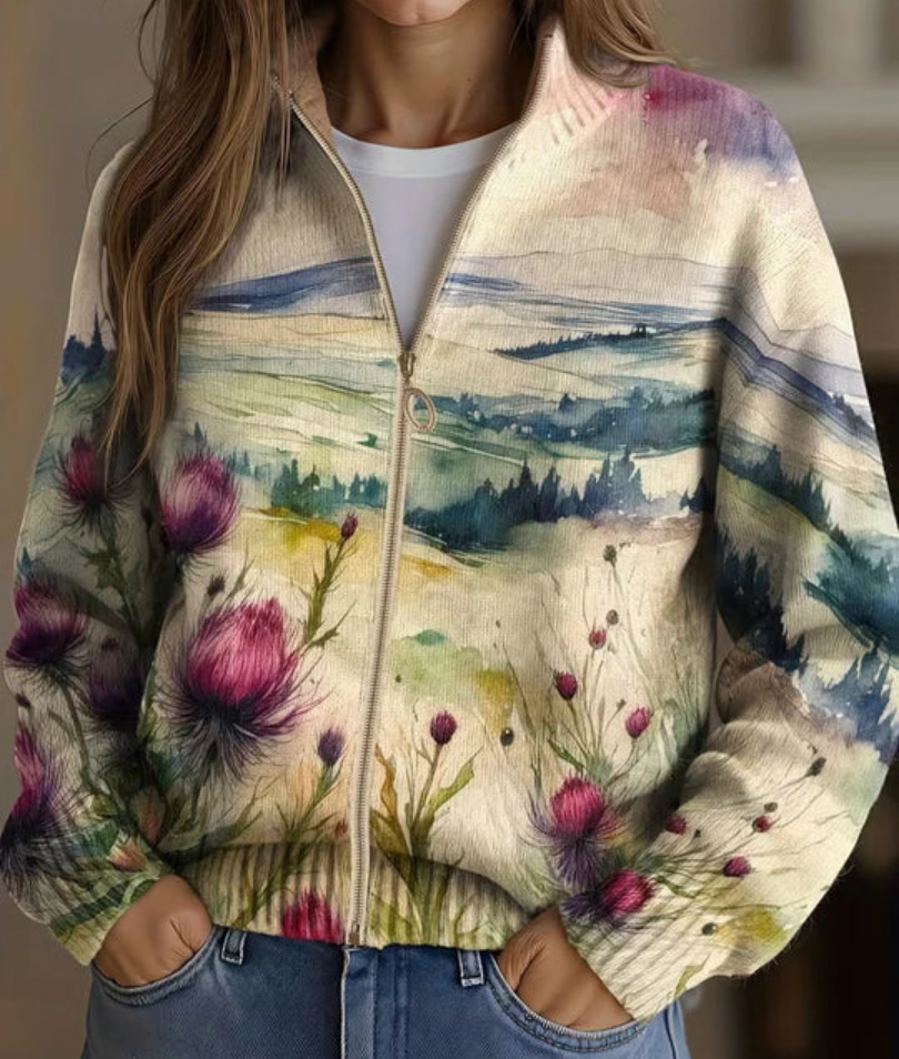 Sabrina™ | Floral Print Zip-Up Cardigan