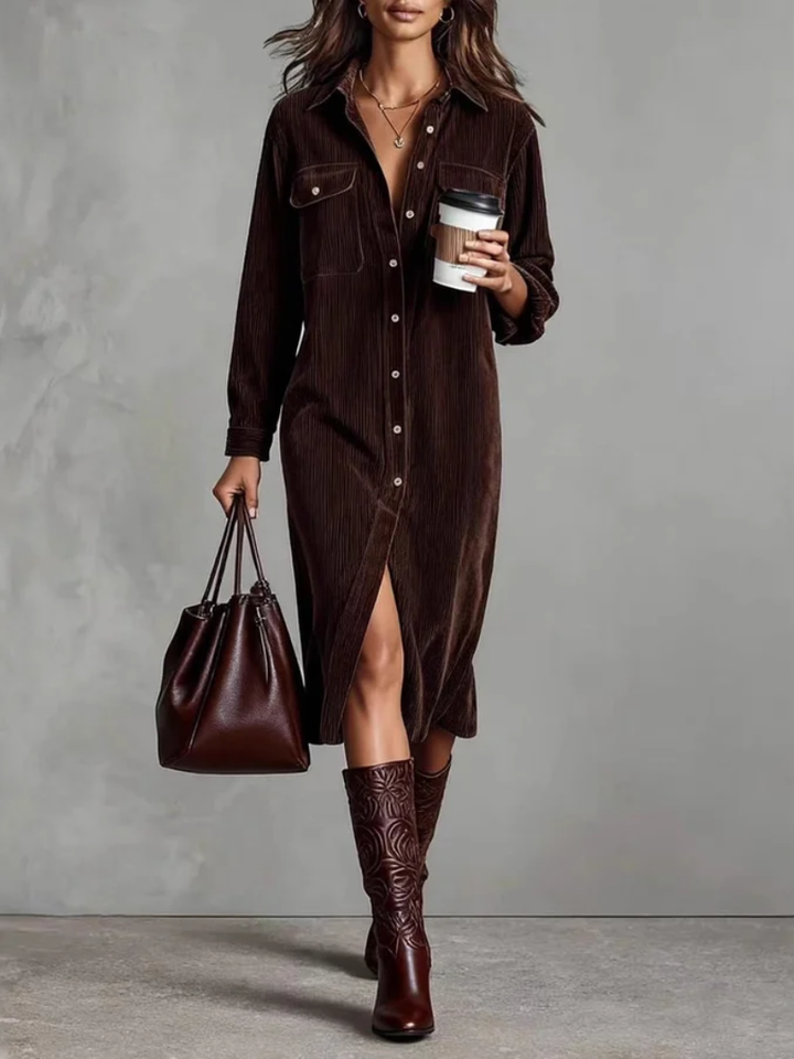 Nora | Elegant Corduroy Shirt Dress