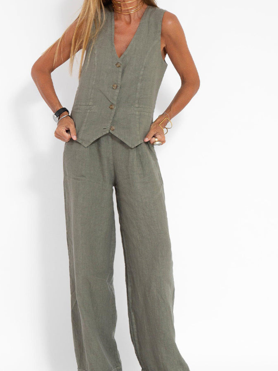 Angela™ | Elegant Waistcoat Set with Wide Trousers
