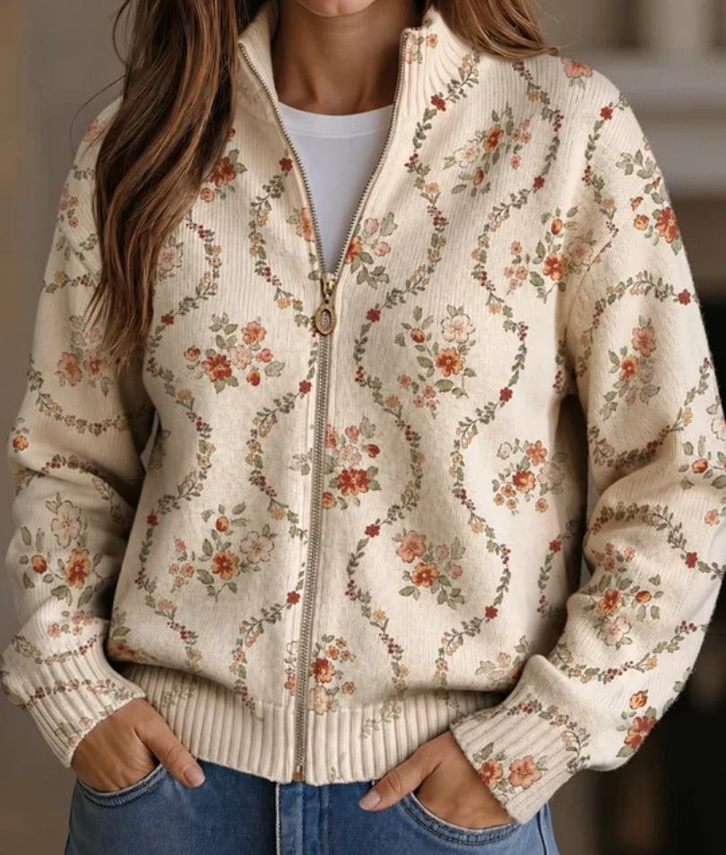 Sabrina™ | Floral Print Zip-Up Cardigan