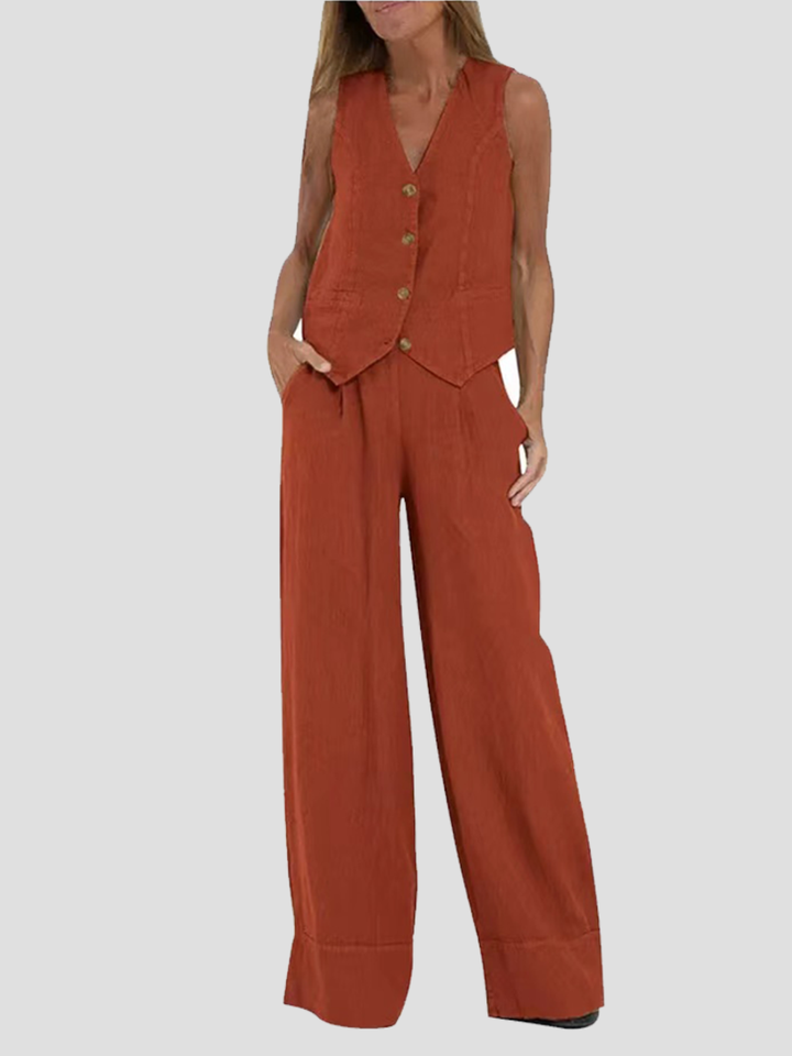 Angela™ | Elegant Waistcoat Set with Wide Trousers