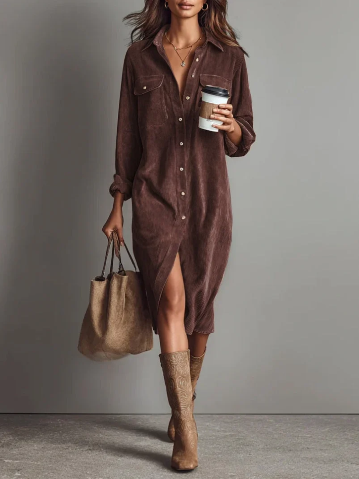 Nora | Elegant Corduroy Shirt Dress