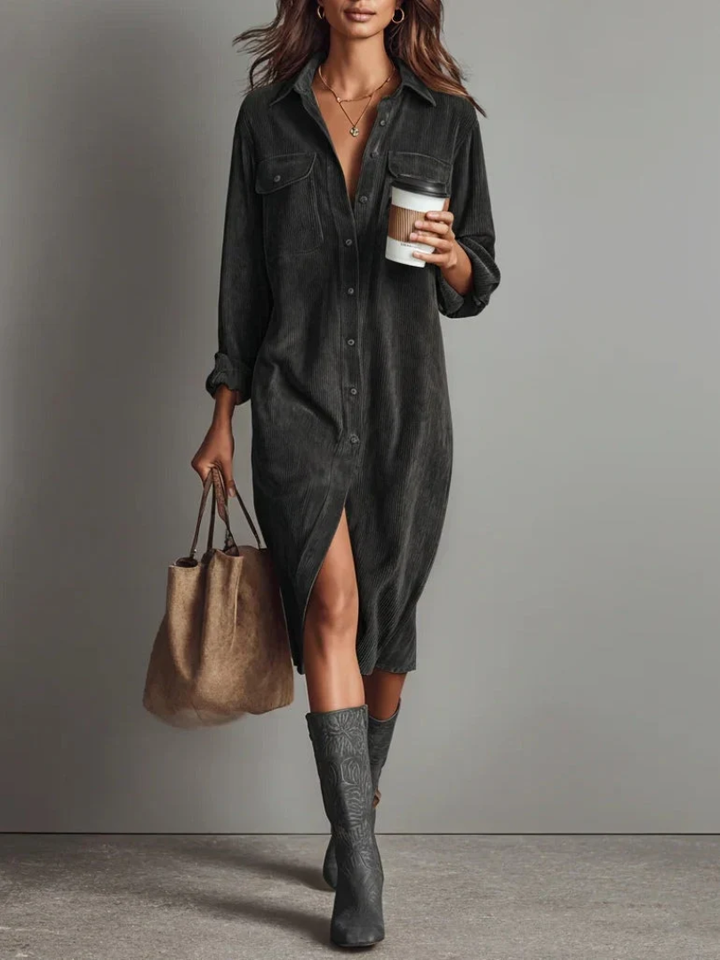 Nora | Elegant Corduroy Shirt Dress
