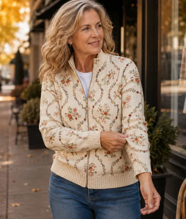 Sabrina™ | Floral Print Zip-Up Cardigan