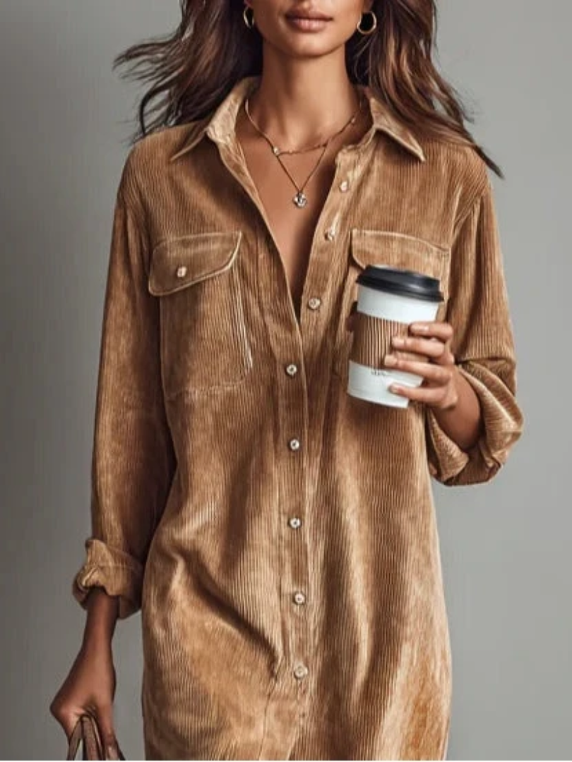 Nora | Elegant Corduroy Shirt Dress
