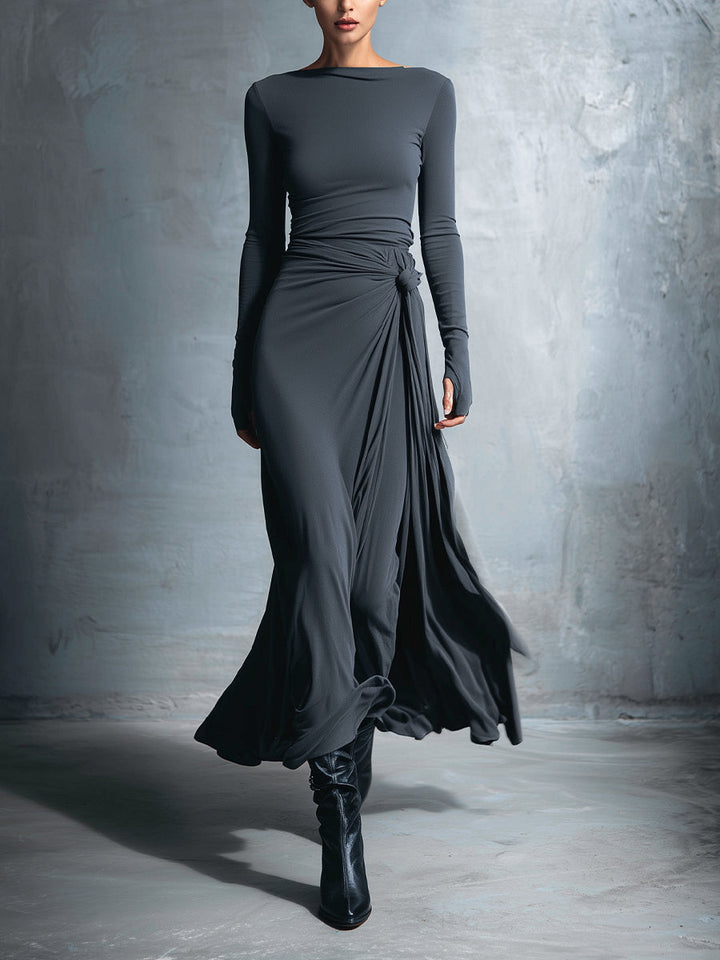 Shelia™ | Elegant Draped Long Sleeve Maxi Dress