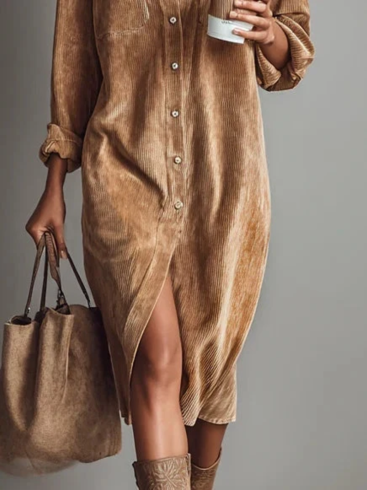 Nora | Elegant Corduroy Shirt Dress