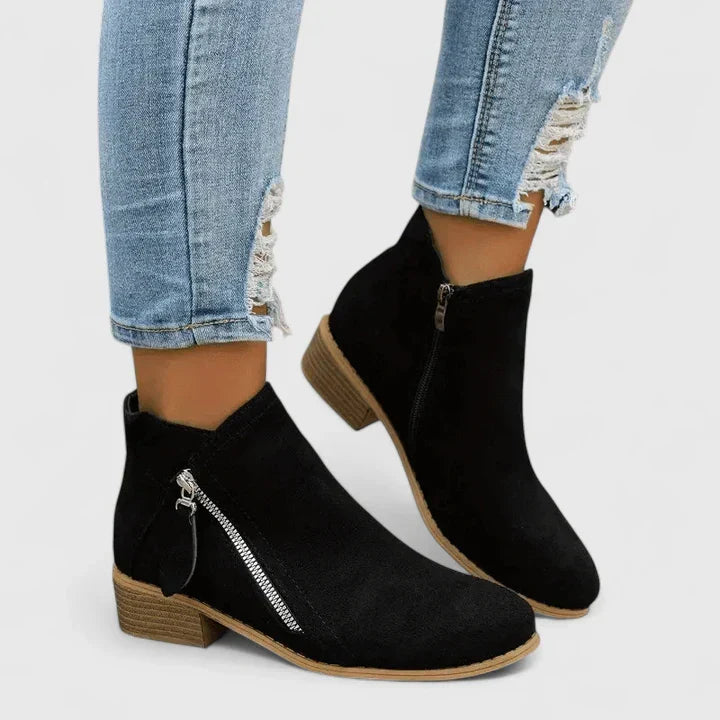 Halery™ | Side Zip Ankle Boots With Low Block Heel