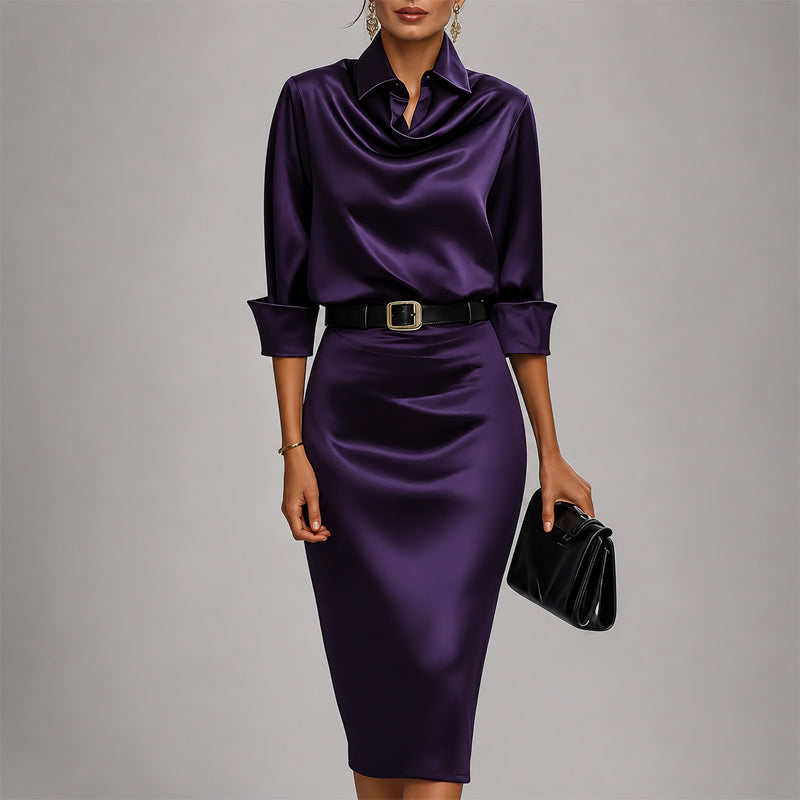 Victoria - Women's Draped Satin Midi Dress