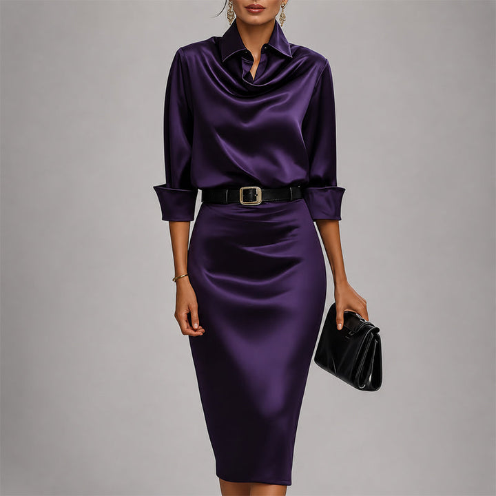 Victoria - Women's Draped Satin Midi Dress