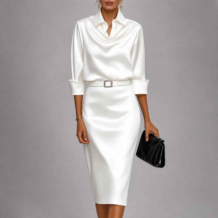 Victoria - Women's Draped Satin Midi Dress