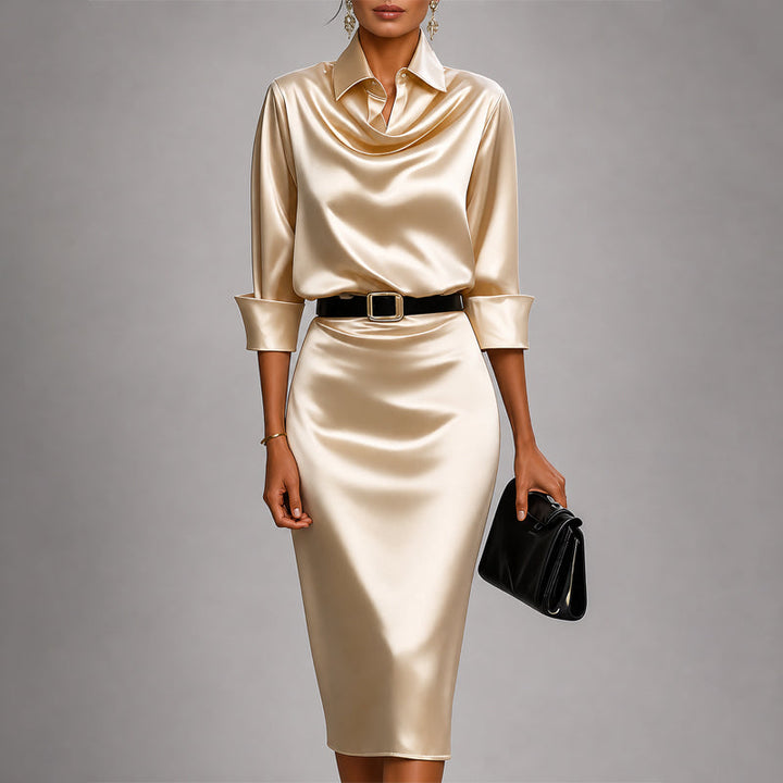 Victoria - Women's Draped Satin Midi Dress