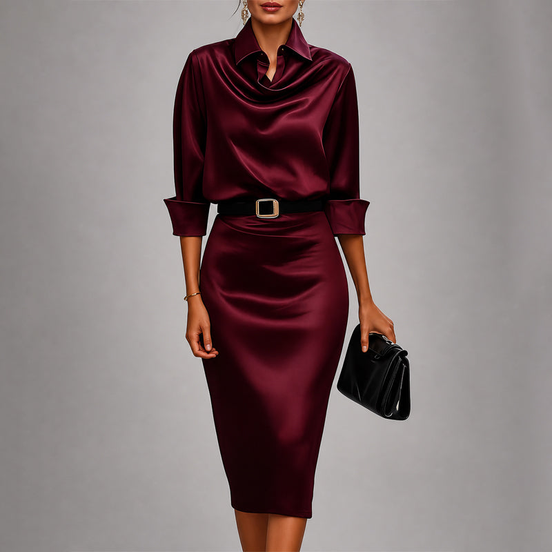 Victoria - Women's Draped Satin Midi Dress