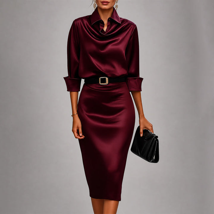 Victoria - Women's Draped Satin Midi Dress