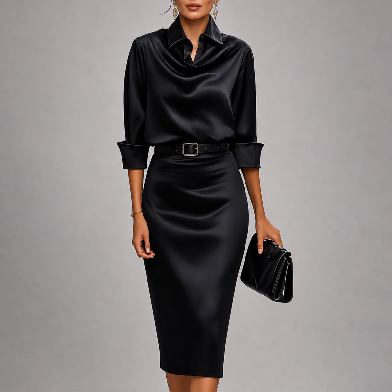 Victoria - Women's Draped Satin Midi Dress