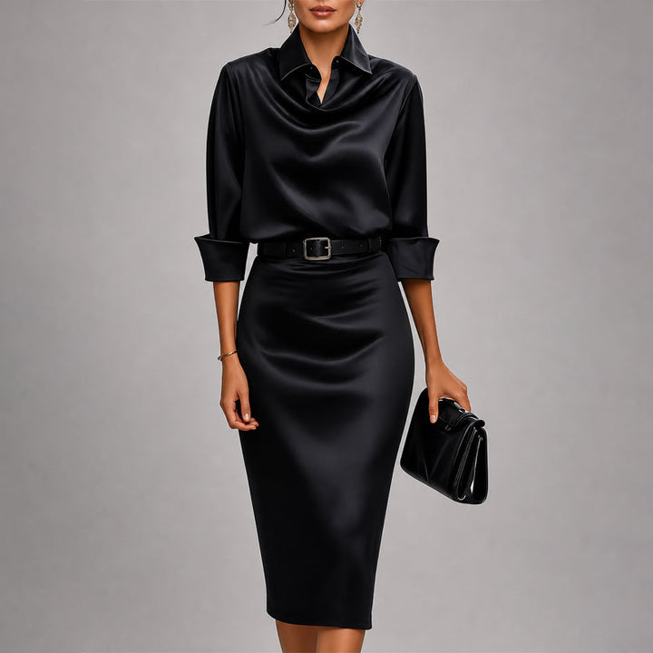Victoria - Women's Draped Satin Midi Dress