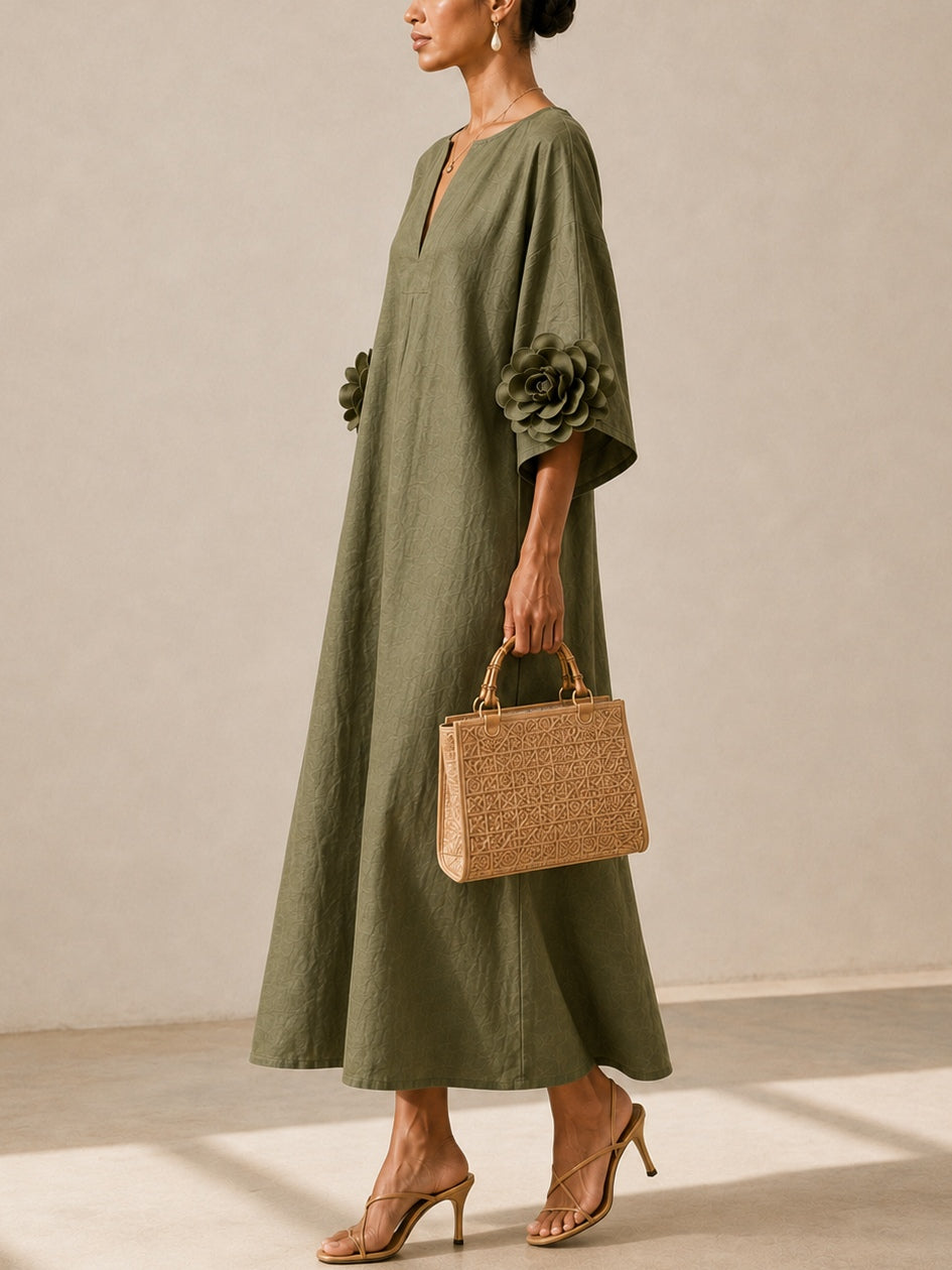 Zaria™ | Flowy Maxi Dress with Rose-Cuff Sleeves