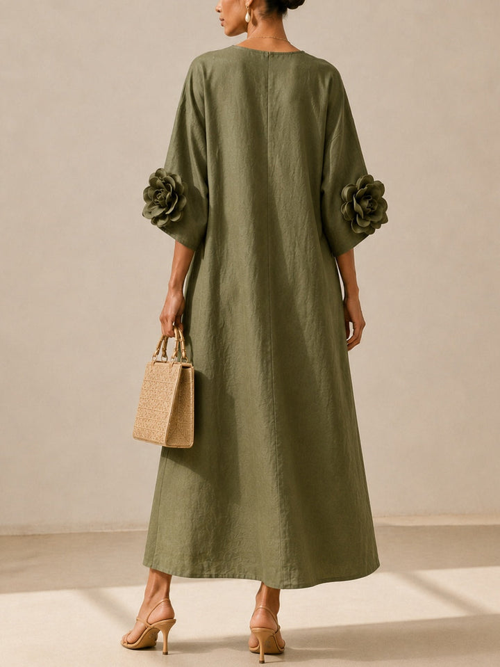 Zaria™ | Flowy Maxi Dress with Rose-Cuff Sleeves