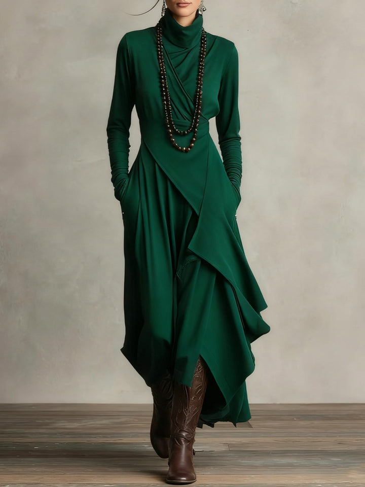 Giorgia™ - High Neck Asymmetrical Pleated Maxi Dress