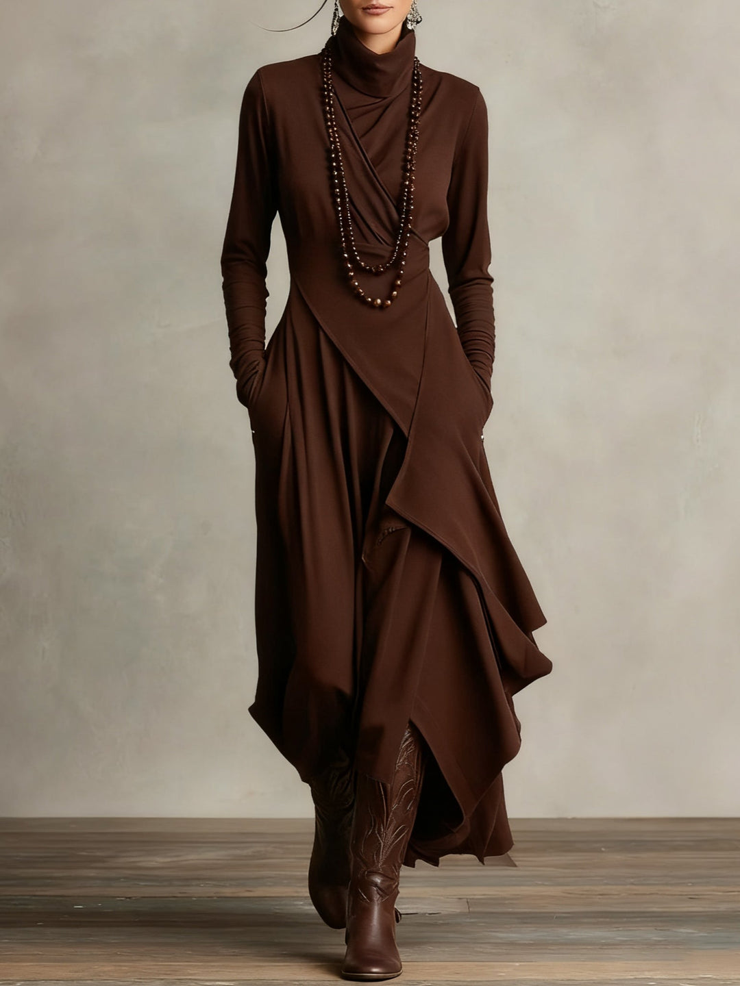 Giorgia™ - High Neck Asymmetrical Pleated Maxi Dress