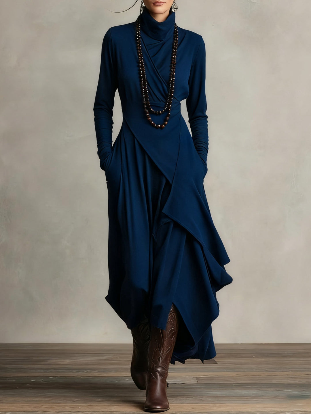 Giorgia™ - High Neck Asymmetrical Pleated Maxi Dress