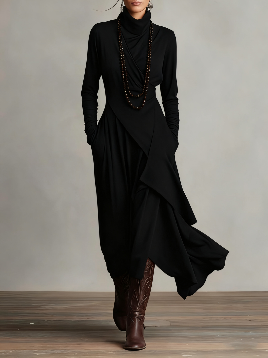 Giorgia™ - High Neck Asymmetrical Pleated Maxi Dress