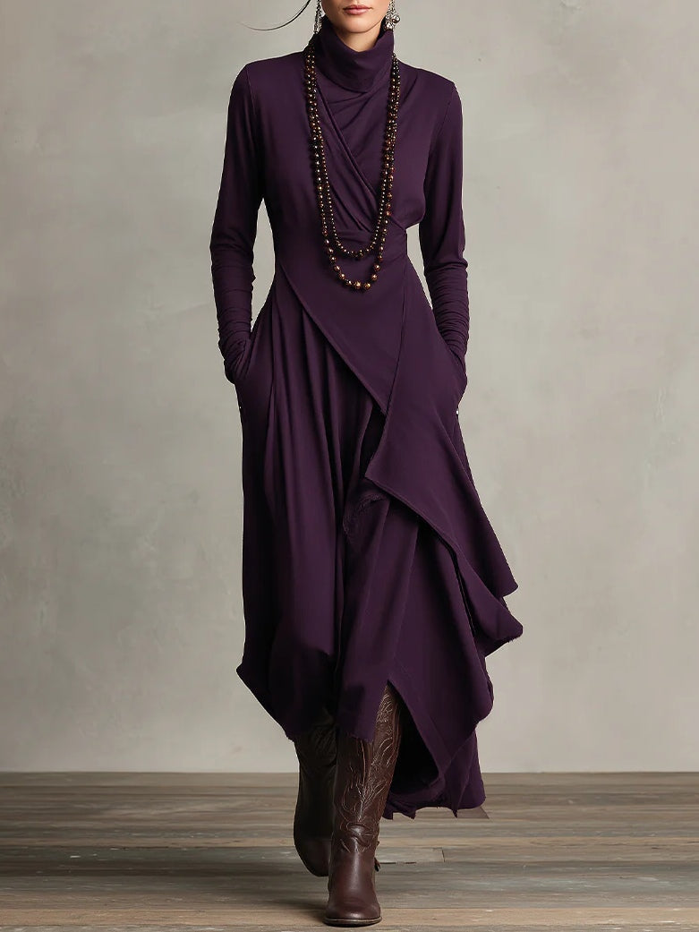 Giorgia™ - High Neck Asymmetrical Pleated Maxi Dress