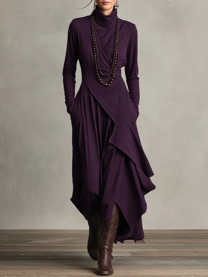 Giorgia™ - High Neck Asymmetrical Pleated Maxi Dress