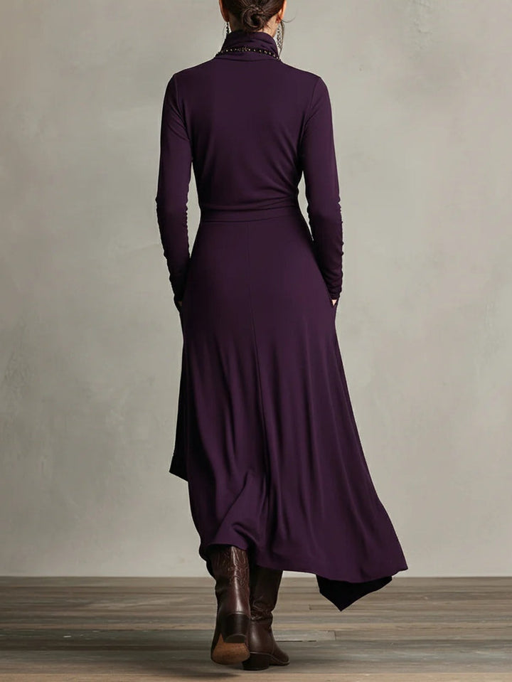 Giorgia™ - High Neck Asymmetrical Pleated Maxi Dress