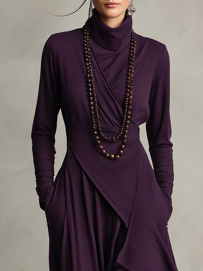 Giorgia™ - High Neck Asymmetrical Pleated Maxi Dress
