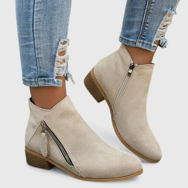 Halery™ | Side Zip Ankle Boots With Low Block Heel