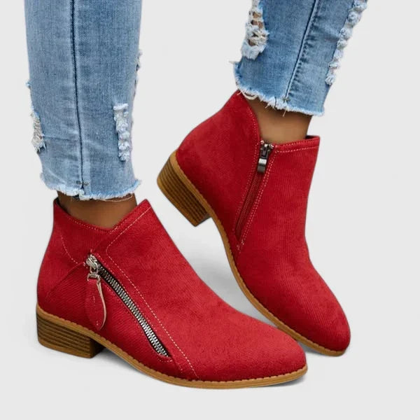 Halery™ | Side Zip Ankle Boots With Low Block Heel