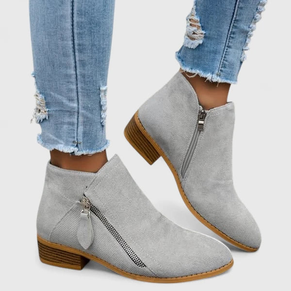 Halery™ | Side Zip Ankle Boots With Low Block Heel