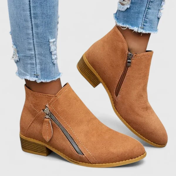 Halery™ | Side Zip Ankle Boots With Low Block Heel