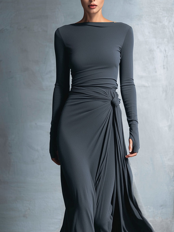 Shelia™ | Elegant Draped Long Sleeve Maxi Dress