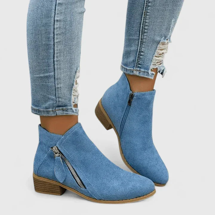 Halery™ | Side Zip Ankle Boots With Low Block Heel