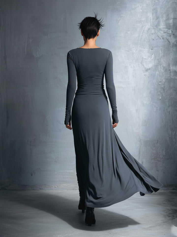 Shelia™ | Elegant Draped Long Sleeve Maxi Dress