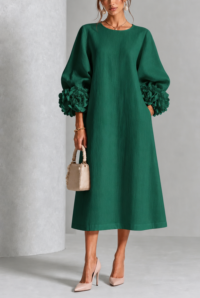 Rosalina™ | Elegant Floral Sleeve Midi Dress