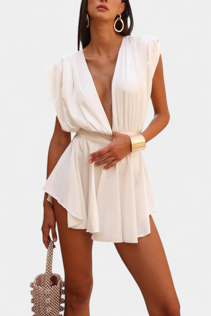Rosalba Chic Cape Jumpsuit with Plunging Neckline and Tailored Waist