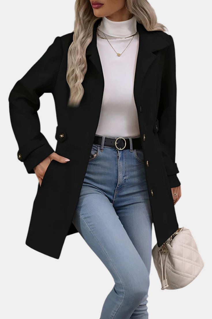 Maroussia Notched Lapel Long Jacket with Button Closure