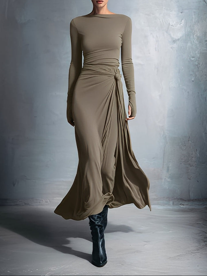 Shelia™ | Elegant Draped Long Sleeve Maxi Dress