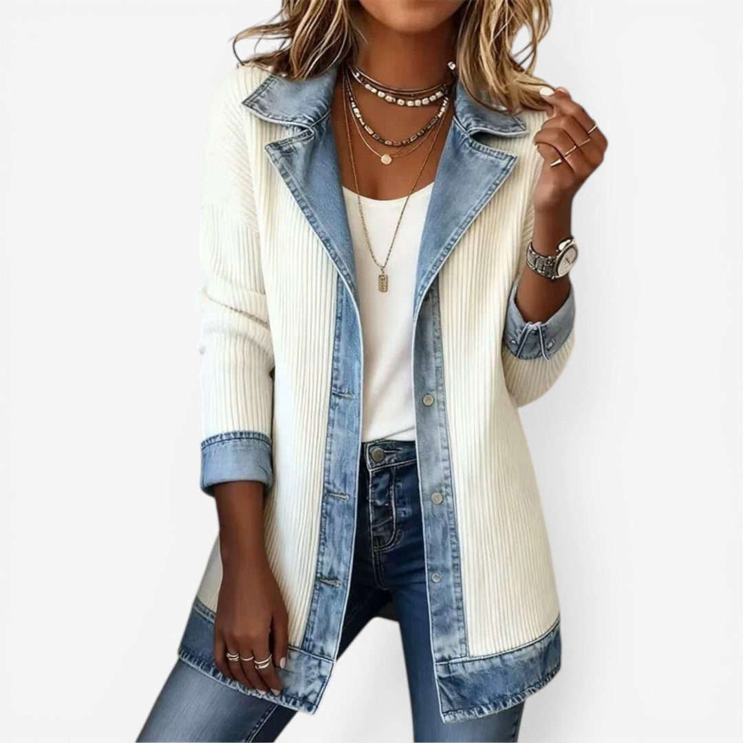 Eladora™ | Denim-Trim Knit Cardigan Jacket