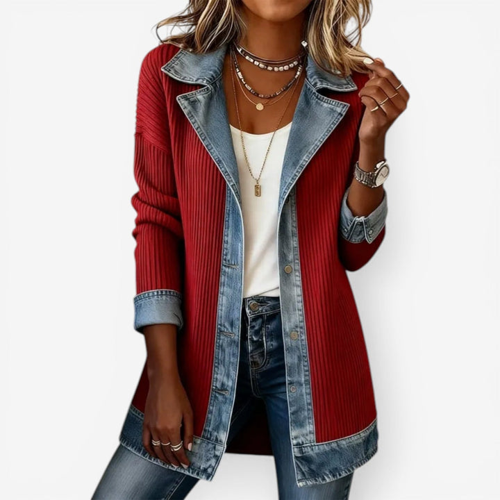 Eladora™ | Denim-Trim Knit Cardigan Jacket