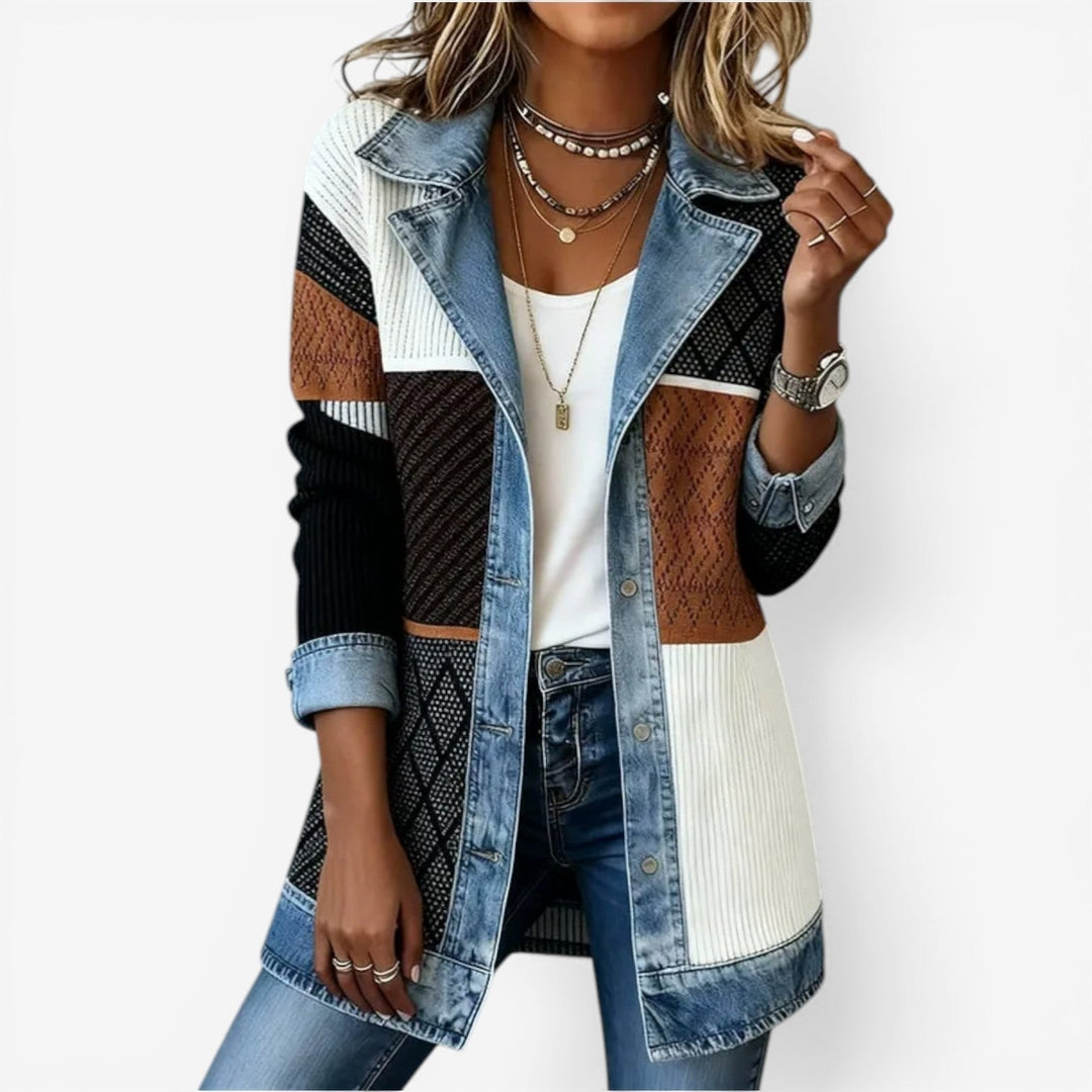 Eladora™ | Denim-Trim Knit Cardigan Jacket