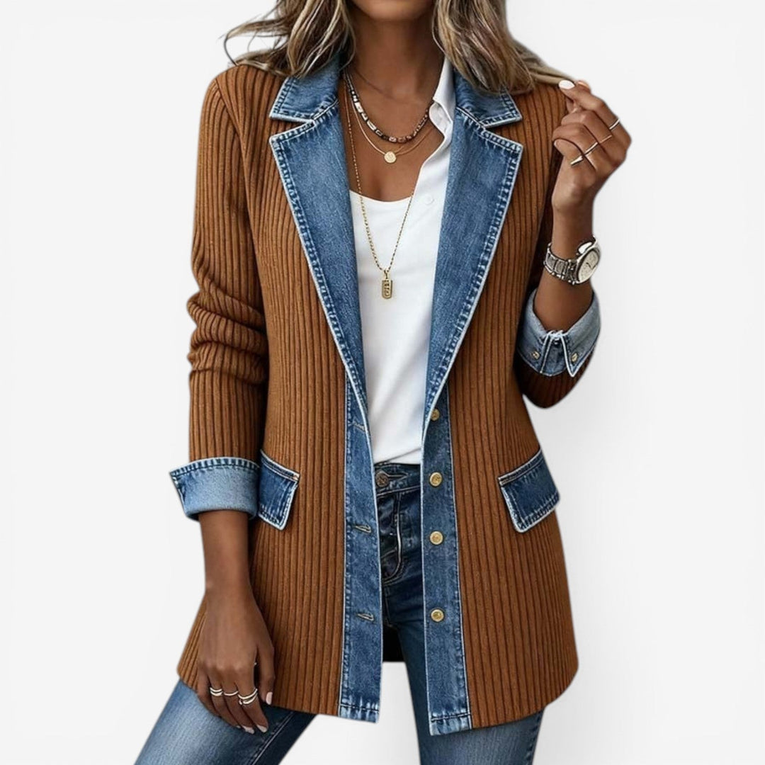 Eladora™ | Denim-Trim Knit Cardigan Jacket